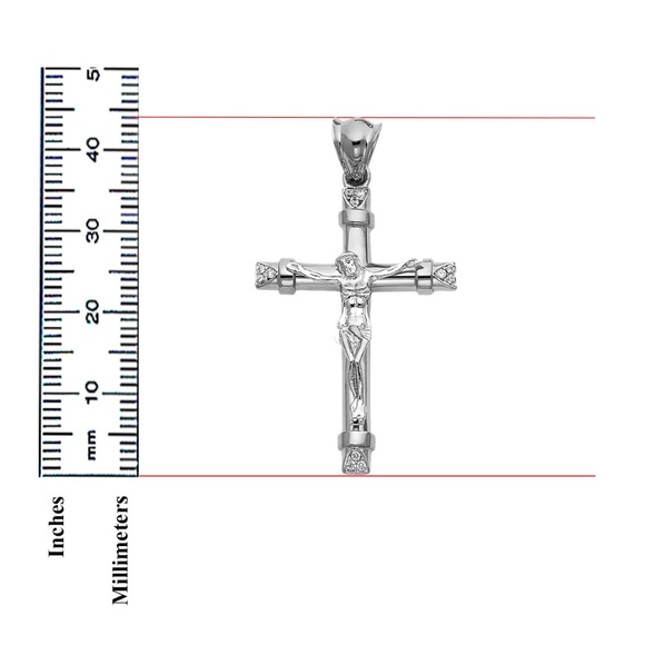 14K White CZ Religious Crucifix Pendant